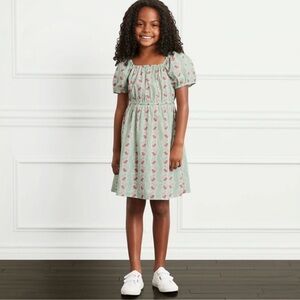 Hill House The Tiny Sienna Dress in Green Linear Floral Cotton